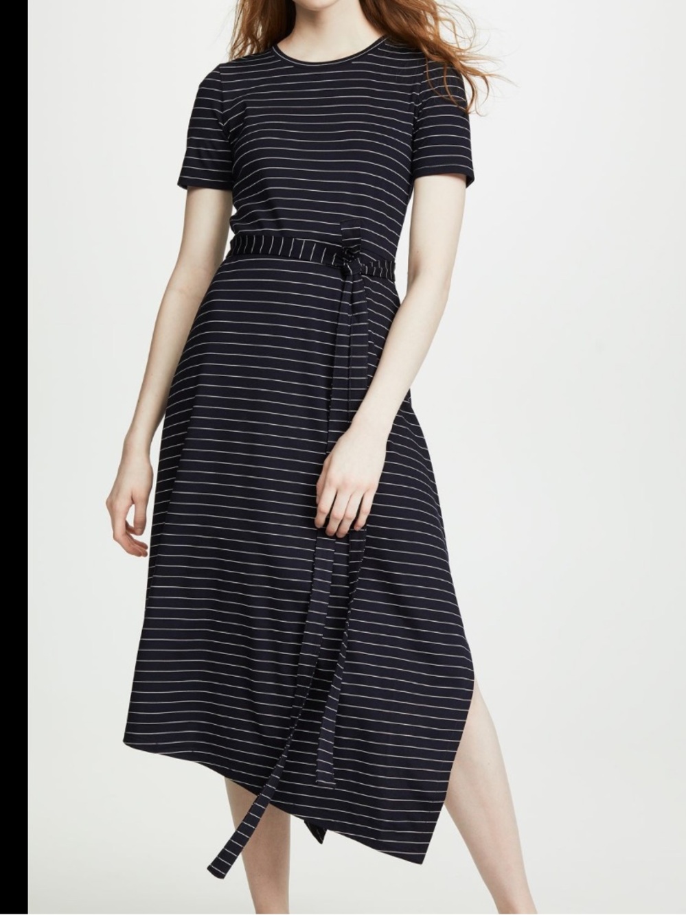 Club Monaco Navy and White Striped Short-Sleeve Midi Dress - Picture 2 of 6